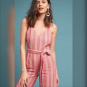 Lara Fashion medium blue striped boho pants romper